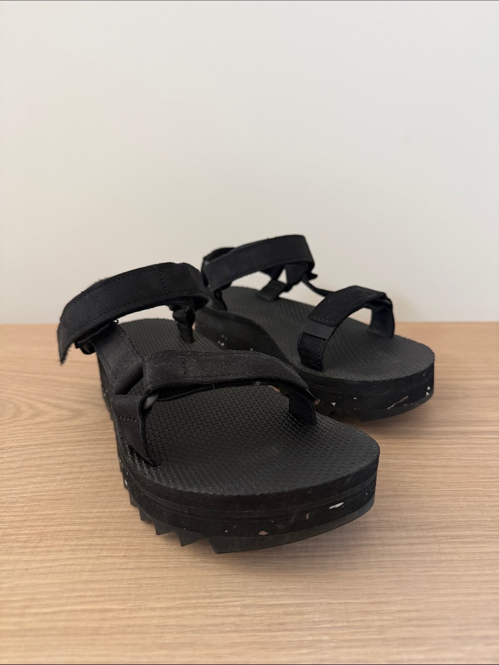 Teva Black Midform Leather Sandals